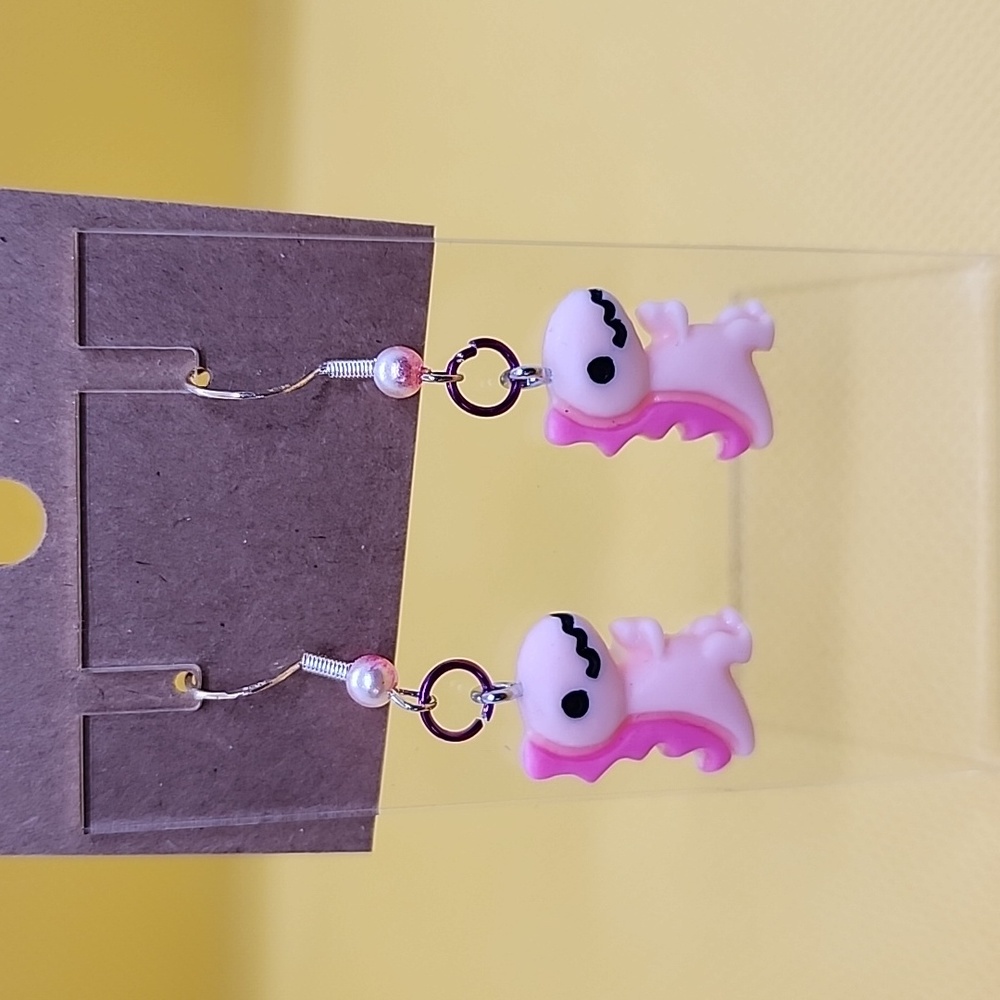Pink dinosaur earrings